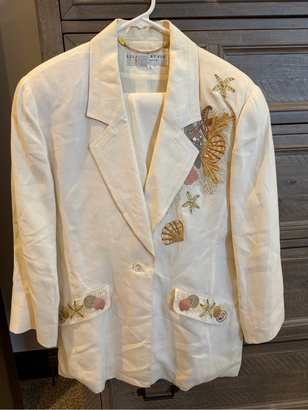 Lillie Rubin Cream Linen Embroidered Blazer Jacket